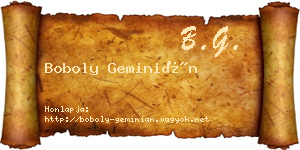 Boboly Geminián névjegykártya